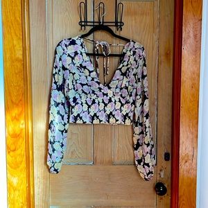 Lulus Romantic impression black floral smocked long sleeved top